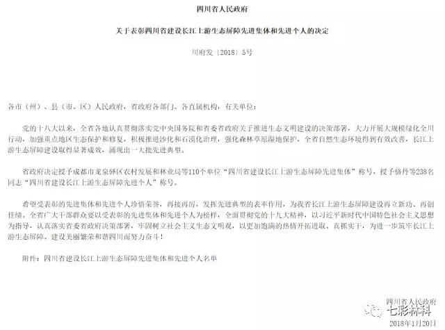 重磅來襲！七彩林業(yè)榮獲“四川省建設(shè)長(zhǎng)江上游生態(tài)屏障先進(jìn)集體”稱號(hào)！