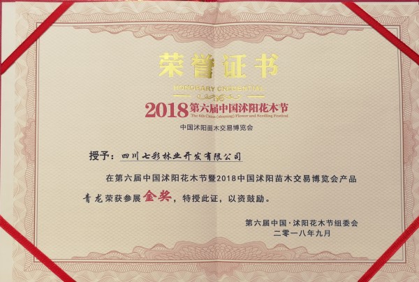 青龍獲2018第六屆中國·沭陽花木節(jié)產(chǎn)品金獎(jiǎng)